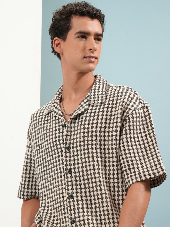 Highlander Men Black Self Design Oversized Fit Casual Shirt - Black - Image 1