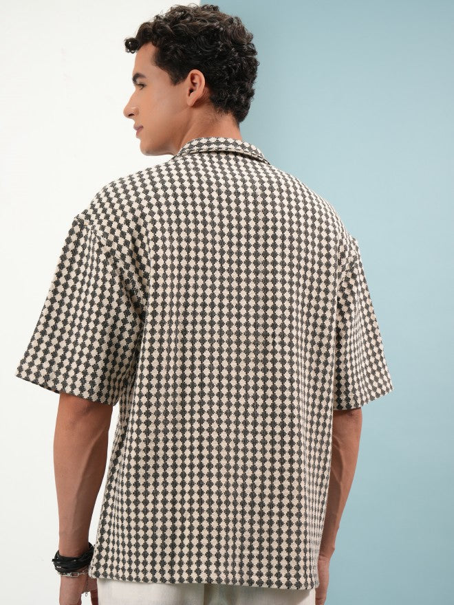 Highlander Men Black Self Design Oversized Fit Casual Shirt - Black - Image 3