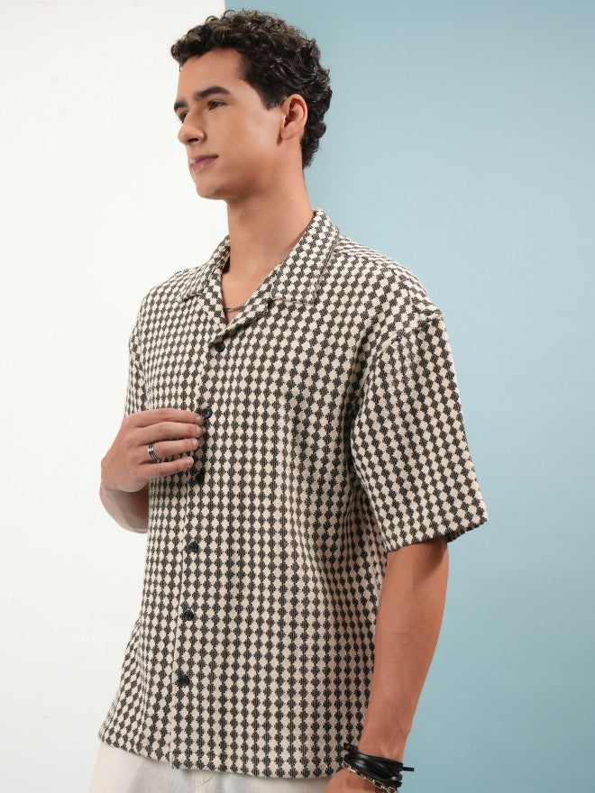 Highlander Men Black Self Design Oversized Fit Casual Shirt - Black - Image 4