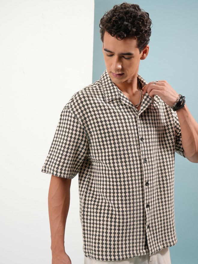 Highlander Men Black Self Design Oversized Fit Casual Shirt - Black - Image 6