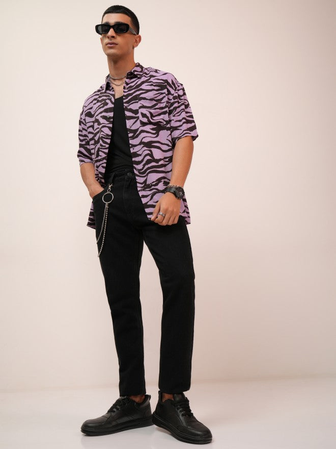 Highlander Men Lavender Printed Oversized Fit Casual Shirt - Lavender - Image 2