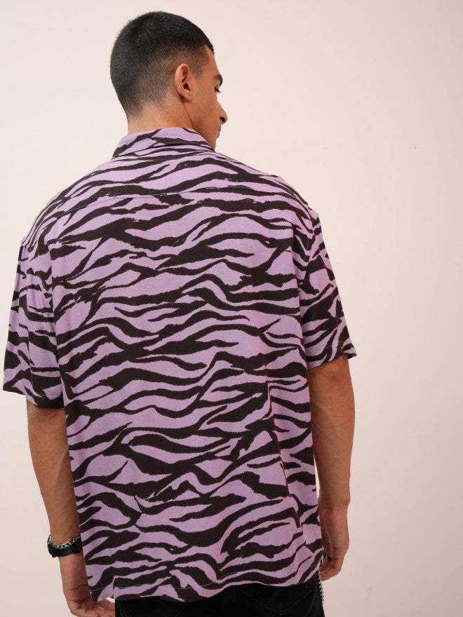 Highlander Men Lavender Printed Oversized Fit Casual Shirt - Lavender - Image 3