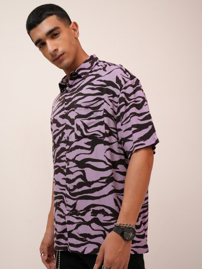 Highlander Men Lavender Printed Oversized Fit Casual Shirt - Lavender - Image 4