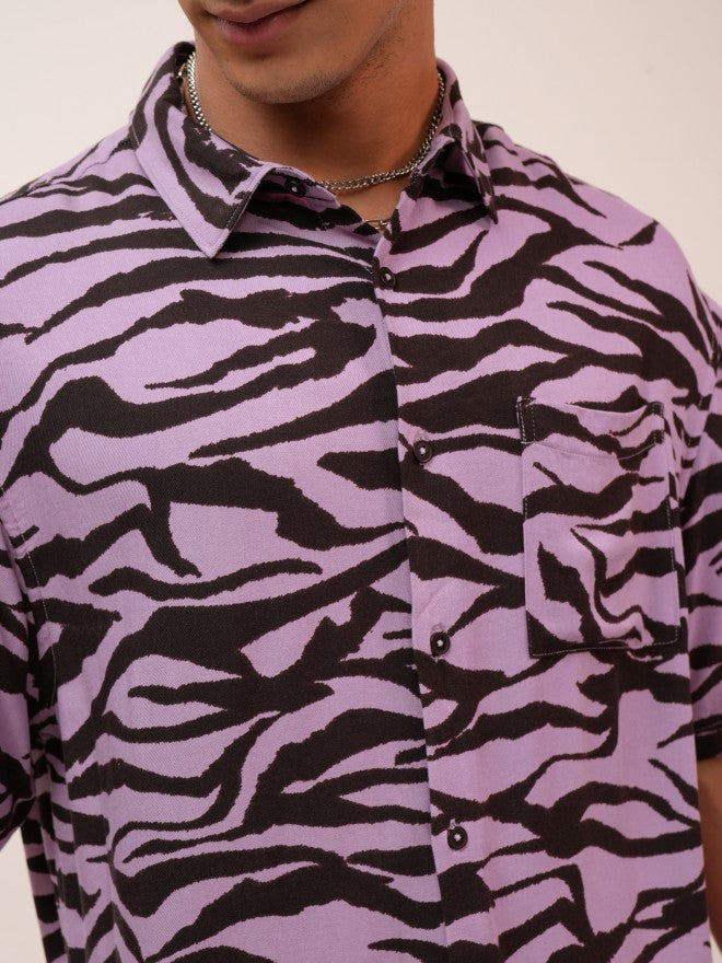 Highlander Men Lavender Printed Oversized Fit Casual Shirt - Lavender - Image 5