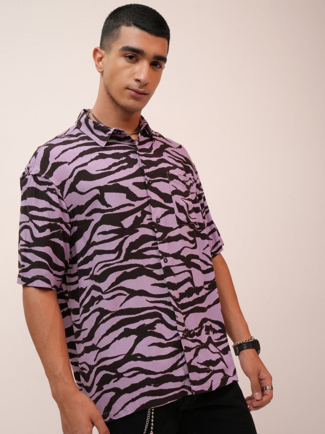 Highlander Men Lavender Printed Oversized Fit Casual Shirt - Lavender - Image 6