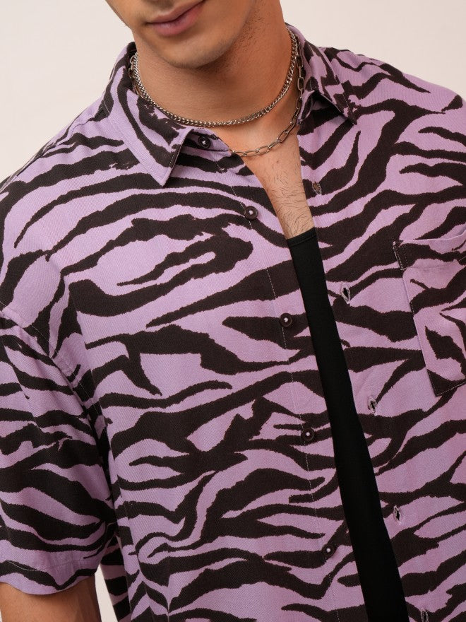 Highlander Men Lavender Printed Oversized Fit Casual Shirt - Lavender - Image 7