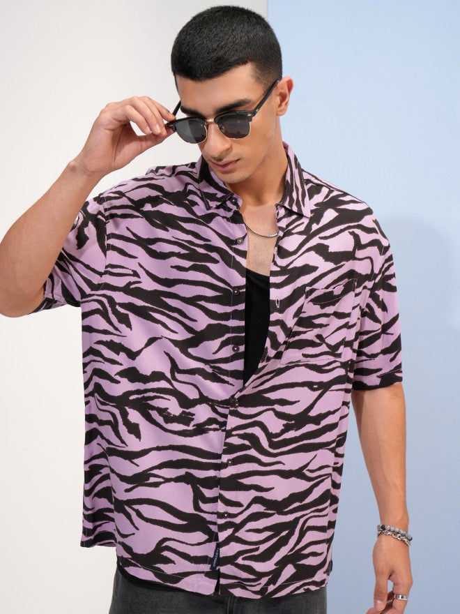Highlander Men Lavender Printed Oversized Fit Casual Shirt - Lavender - Image 1