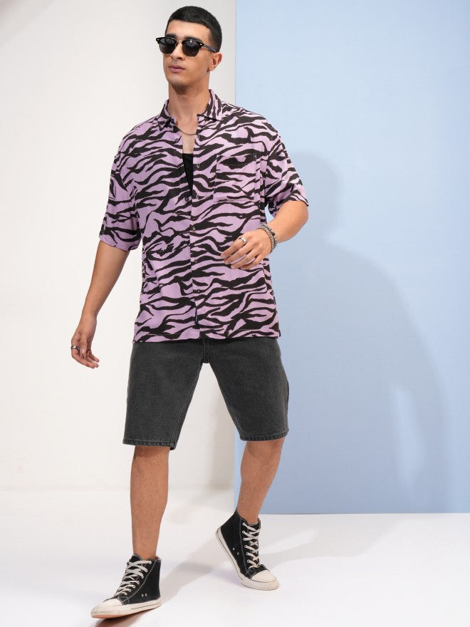 Highlander Men Lavender Printed Oversized Fit Casual Shirt - Lavender - Image 2