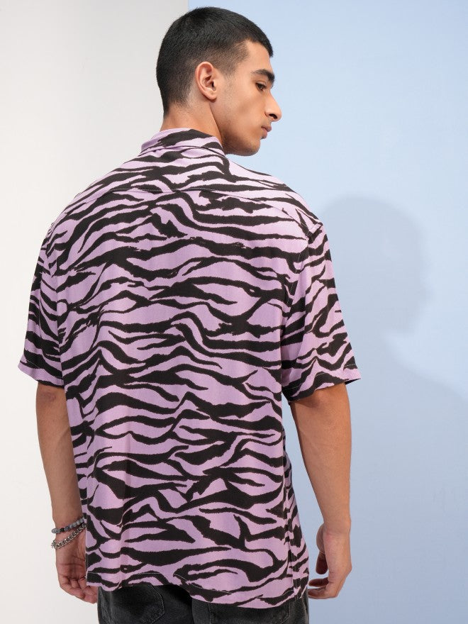 Highlander Men Lavender Printed Oversized Fit Casual Shirt - Lavender - Image 3