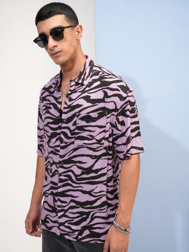 Highlander Men Lavender Printed Oversized Fit Casual Shirt - Lavender - Image 4