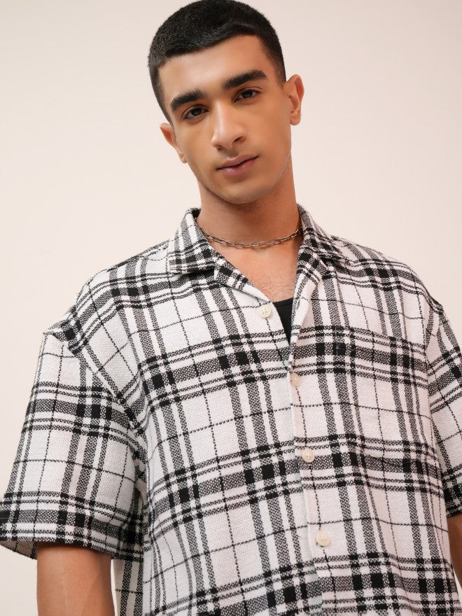 Highlander Men White Checked Oversized Fit Casual Shirt - White - Image 1