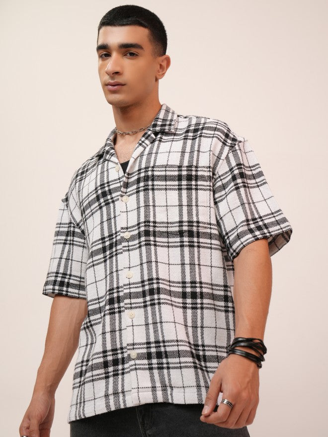 Highlander Men White Checked Oversized Fit Casual Shirt - White - Image 4