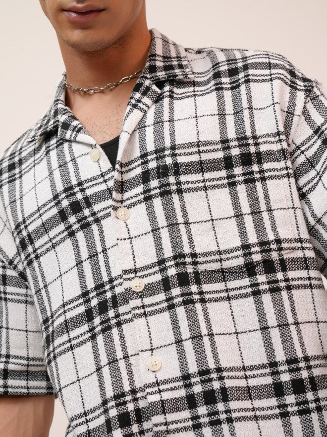 Highlander Men White Checked Oversized Fit Casual Shirt - White - Image 5