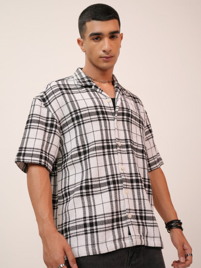 Highlander Men White Checked Oversized Fit Casual Shirt - White - Image 6