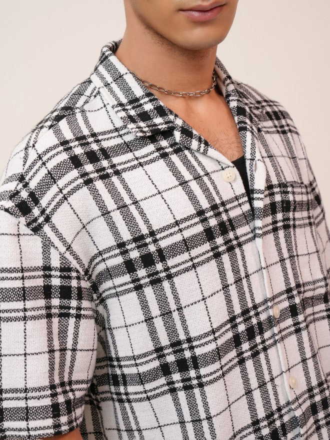 Highlander Men White Checked Oversized Fit Casual Shirt - White - Image 7