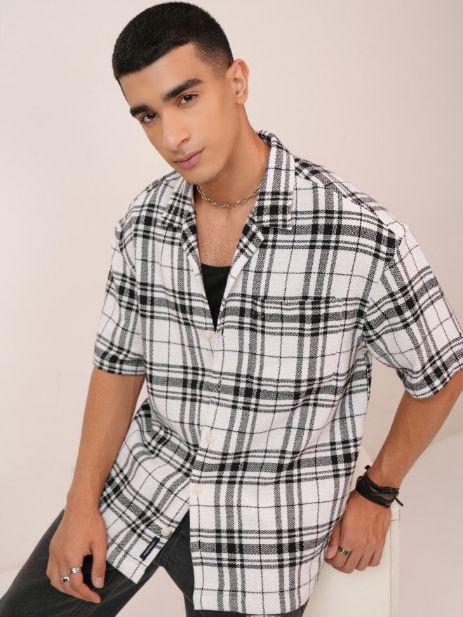 Highlander Men White Checked Oversized Fit Casual Shirt - White - Image 8