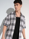 Highlander Men White Checked Oversized Fit Casual Shirt - White - Image 1