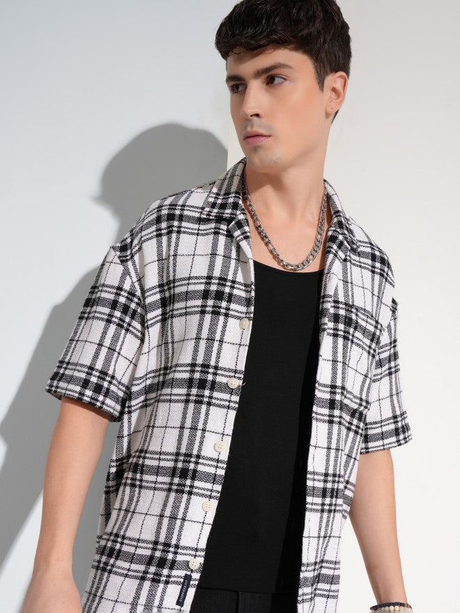 Highlander Men White Checked Oversized Fit Casual Shirt - White - Image 1