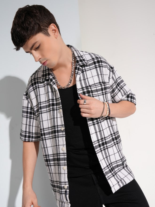Highlander Men White Checked Oversized Fit Casual Shirt - White - Image 8