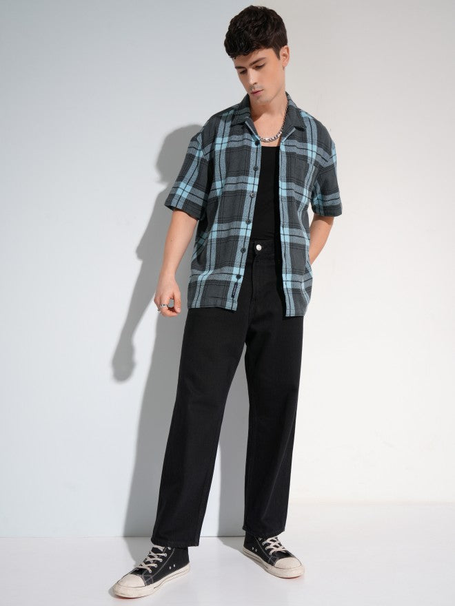 Highlander Men Grey Checked Oversized Fit Casual Shirt - Grey - Image 2