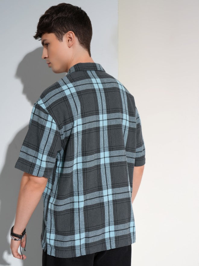 Highlander Men Grey Checked Oversized Fit Casual Shirt - Grey - Image 3