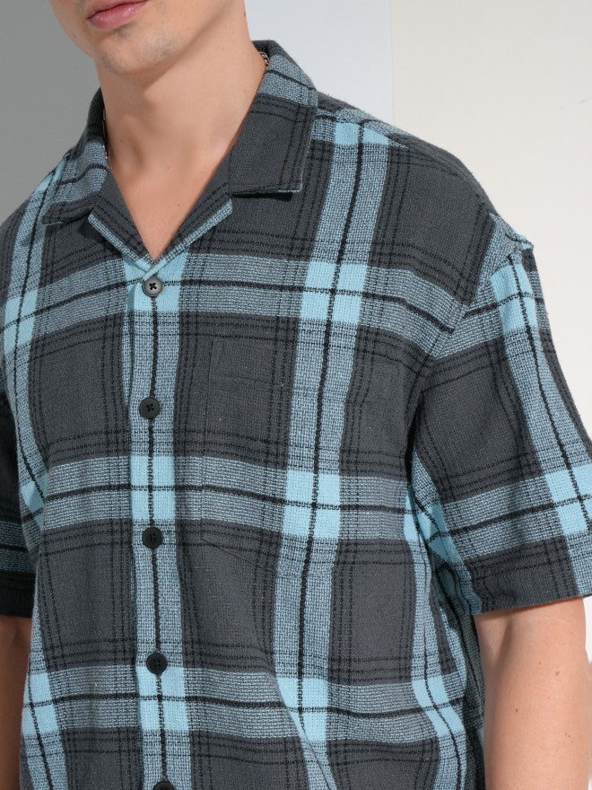 Highlander Men Grey Checked Oversized Fit Casual Shirt - Grey - Image 5
