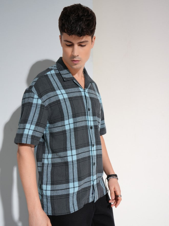 Highlander Men Grey Checked Oversized Fit Casual Shirt - Grey - Image 6