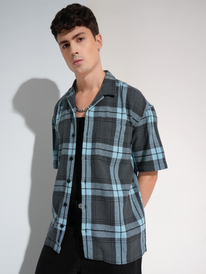 Highlander Men Grey Checked Oversized Fit Casual Shirt - Grey - Image 7