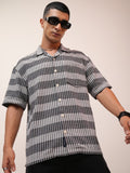 Highlander Men Grey Textured Oversized Fit Casual Shirt - Grey - Image 1
