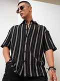 Highlander Men Black Striped Oversized Fit Casual Shirt - Black - Image 1
