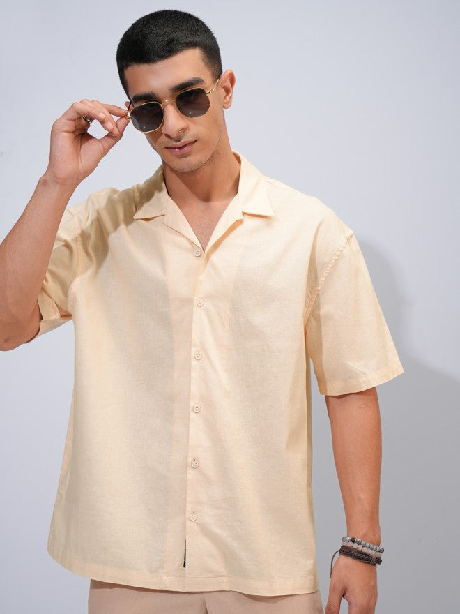 Highlander Men Cream Solid Oversized Fit Casual Shirts - Cream - Image 1