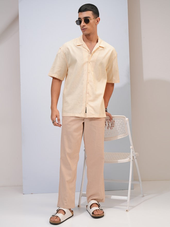 Highlander Men Cream Solid Oversized Fit Casual Shirts - Cream - Image 2
