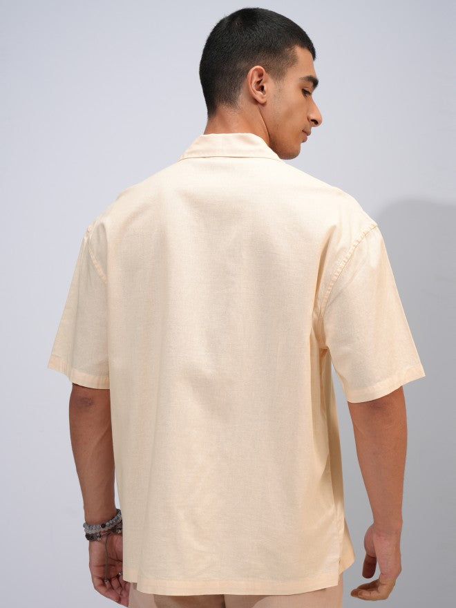 Highlander Men Cream Solid Oversized Fit Casual Shirts - Cream - Image 3