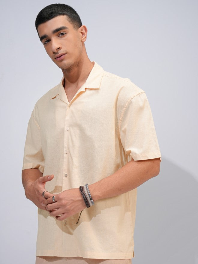 Highlander Men Cream Solid Oversized Fit Casual Shirts - Cream - Image 4