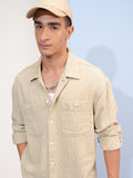 Highlander Men Beige Checked Oversized Fit Overshirt - Beige - Image 1