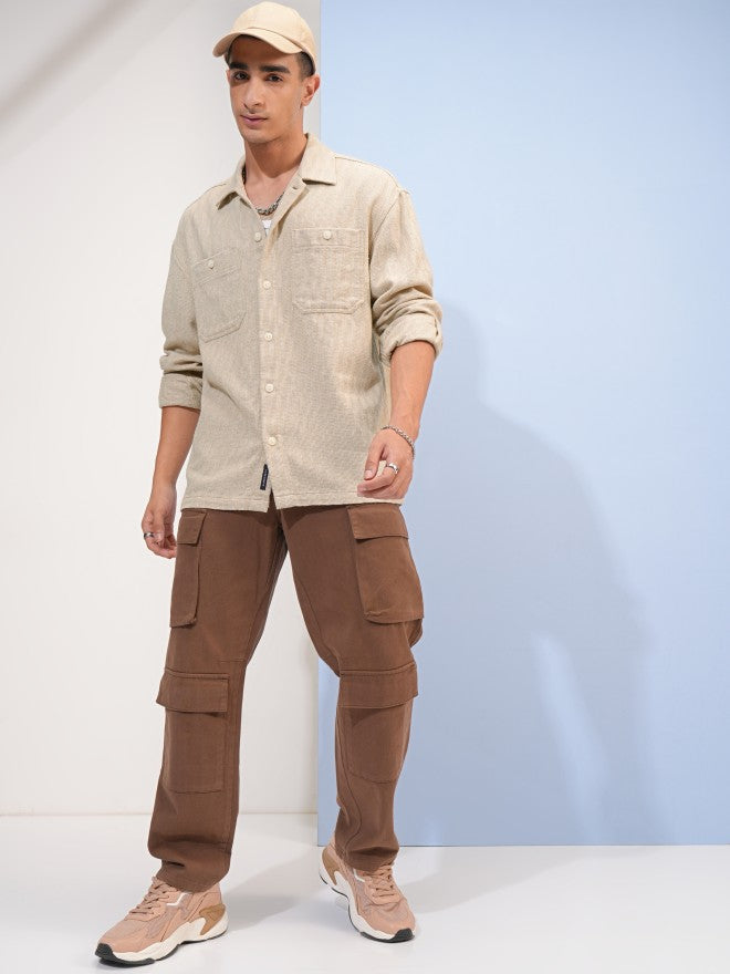 Highlander Men Beige Checked Oversized Fit Overshirt - Beige - Image 2