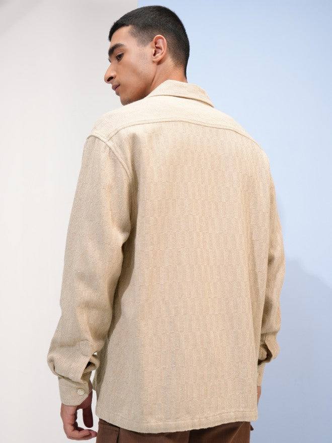 Highlander Men Beige Checked Oversized Fit Overshirt - Beige - Image 3