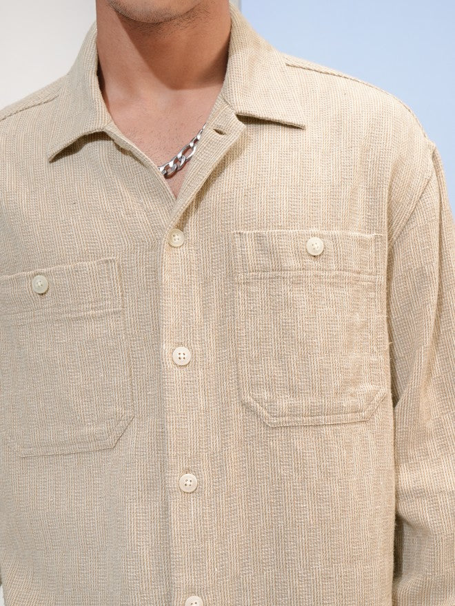 Highlander Men Beige Checked Oversized Fit Overshirt - Beige - Image 5