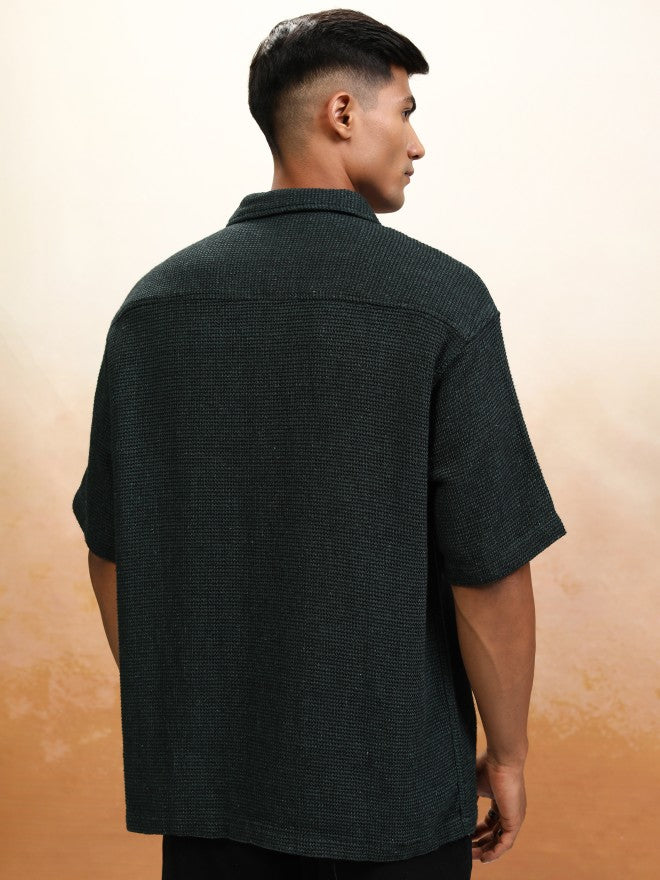 Highlander Men Green Textured Oversized Fit Casual Shirt - Green - Image 3