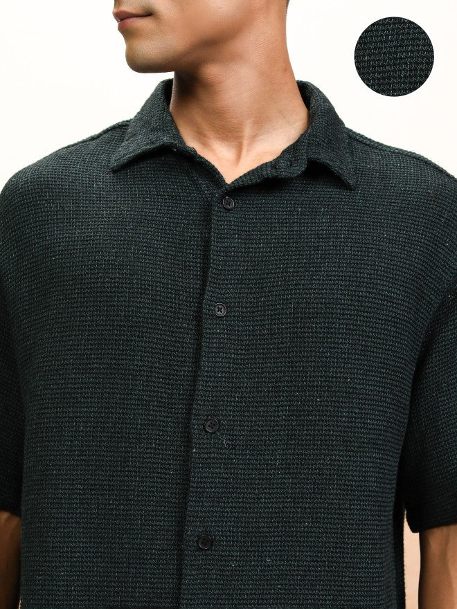 Highlander Men Green Textured Oversized Fit Casual Shirt - Green - Image 5