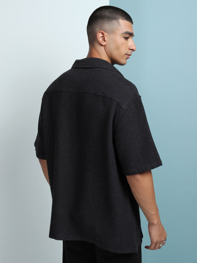 Highlander Men Black Solid Oversized Fit Casual Shirt - Black - Image 3