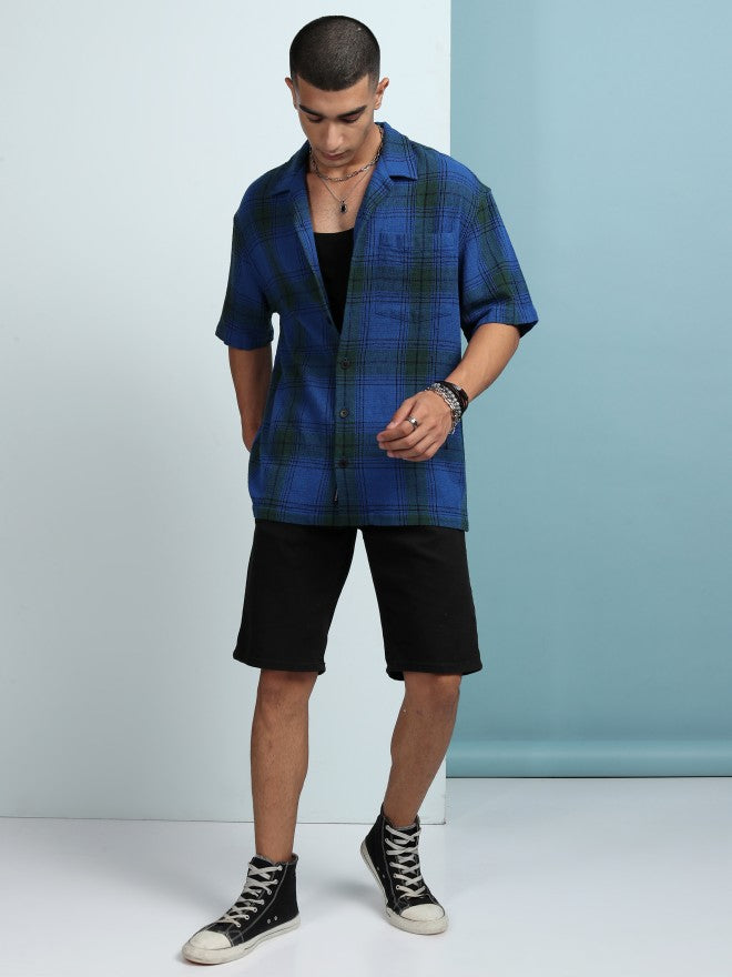 Highlander Men Blue Checked Oversized Fit Casual Shirt - Blue - Image 2