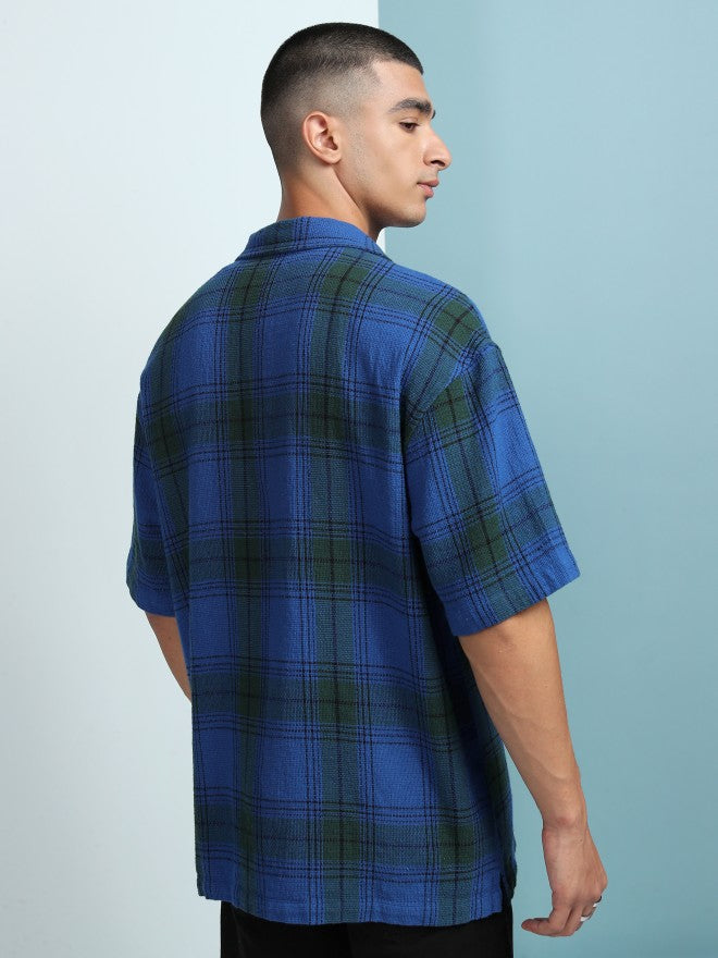 Highlander Men Blue Checked Oversized Fit Casual Shirt - Blue - Image 3