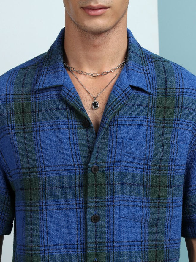 Highlander Men Blue Checked Oversized Fit Casual Shirt - Blue - Image 5