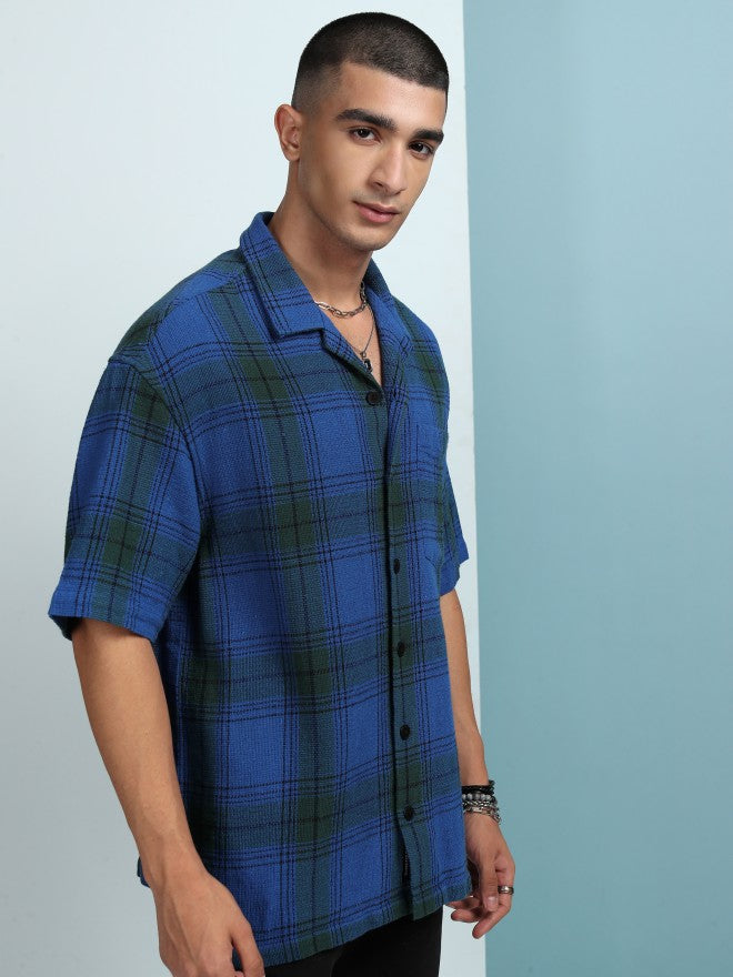 Highlander Men Blue Checked Oversized Fit Casual Shirt - Blue - Image 6