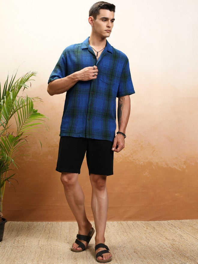 Highlander Men Blue Checked Oversized Fit Casual Shirt - Blue - Image 2