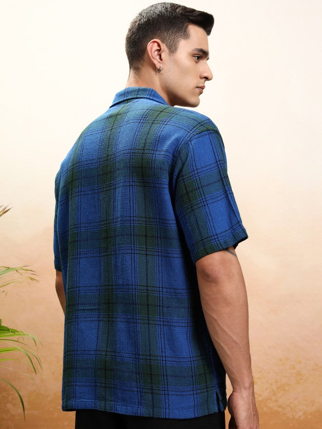 Highlander Men Blue Checked Oversized Fit Casual Shirt - Blue - Image 3