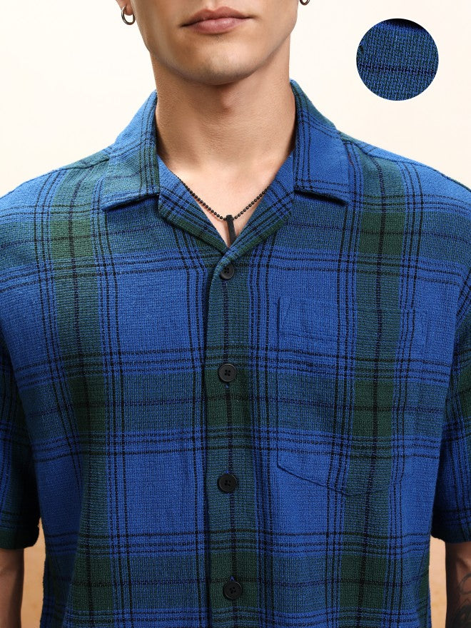 Highlander Men Blue Checked Oversized Fit Casual Shirt - Blue - Image 5