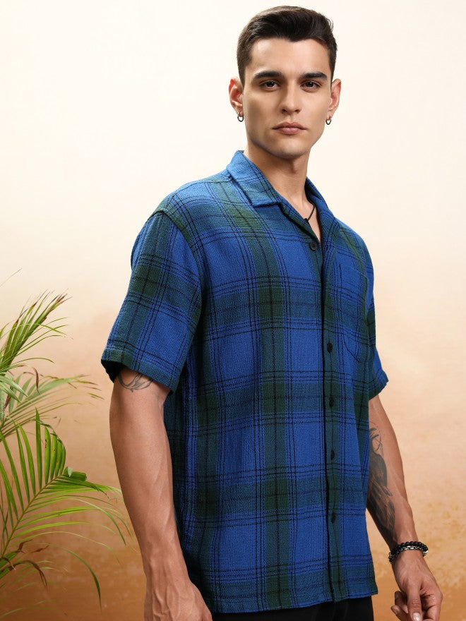 Highlander Men Blue Checked Oversized Fit Casual Shirt - Blue - Image 6