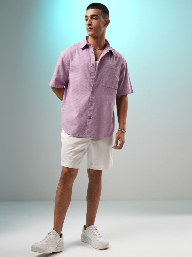 Highlander Men Mauve Textured Oversized Fit Casual Shirt - Mauve - Image 2